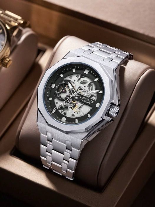 腕時計 メンズ 機械式 1個 メンズ中空自動機械式スチールバンド防水腕時計 日常着用や贈り物に適しています