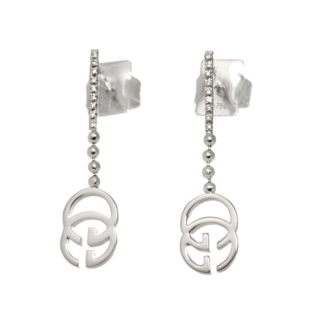 グッチ GUCCI GGランニング ロゴ ダイヤ ピアス K18 WG ホワイト