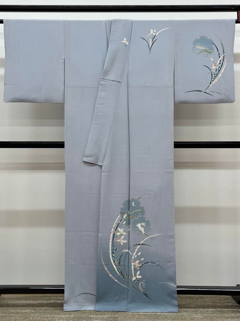 加賀友禅 佐藤克司 訪問着 落款入 兎 雪輪 正絹 パールトーン加工済 X484 加賀友禅 佐藤克司 訪問着 落款入 兎 雪輪 正絹 パールトーン加工済