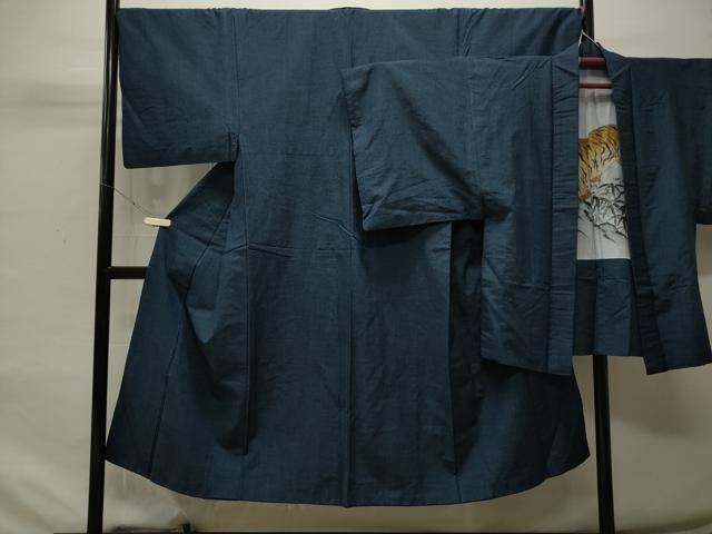平和屋着物男性　紬　アンサンブル　濃藍色　正絹　逸品　CAAL1596ku