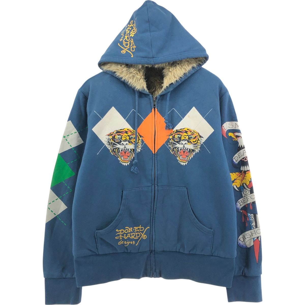 ed hardy エドハーディ　パーカー　スウェット　古着　ヴィンテージ　短丈 古着 エドハーディ ED HARDY スウェットフルジップパーカー