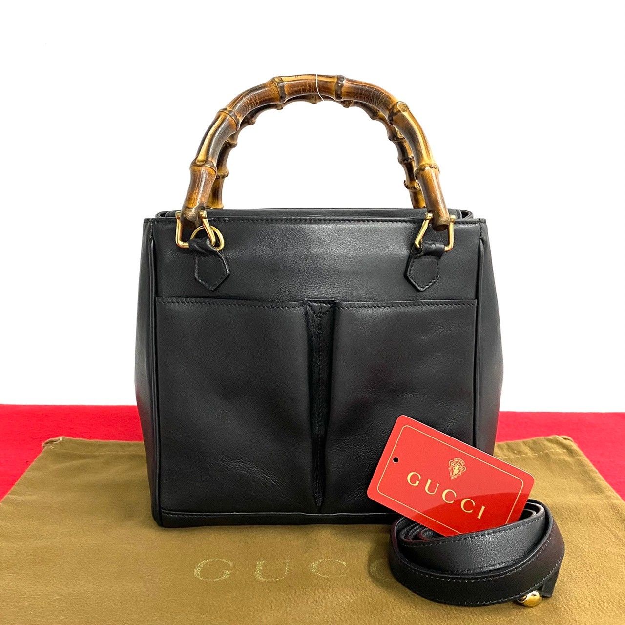 極 美品 希少品 GUCCI オールドグッチ バンブー レザー 本革 2way ショルダーバッグ ハンドバッグ ミニ トートバッグ ブラック 黒  c82-8 - メルカリ