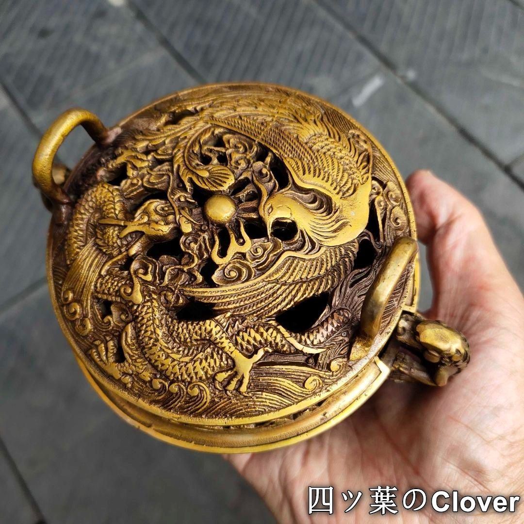 銅器 龍鳳薫香炉 盤香炉 茶道香炉 装飾品 工芸品 置物 美術品