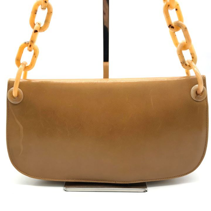 良品 PRADA プラダ ロゴ プラチェーン レザー ショルダー バッグ 肩掛け ブラウン レディース h166 良品 PRADA プラダ ロゴ プラチェーン レザー ショルダー バッグ