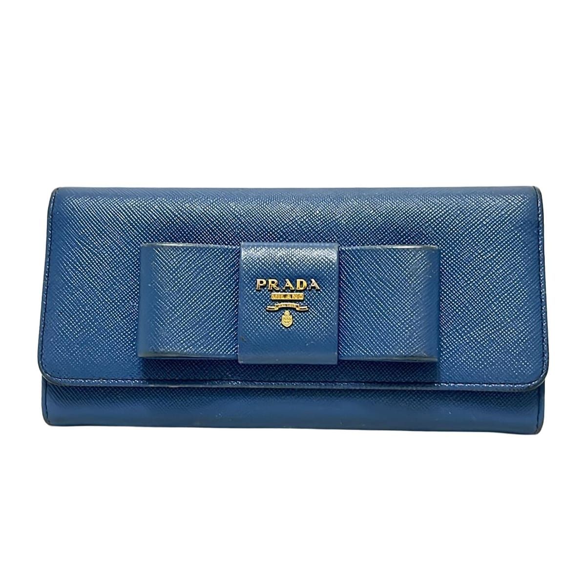 PRADA(プラダ) 長財布 - 1MH132 ブルー リボン レザー - メルカリ