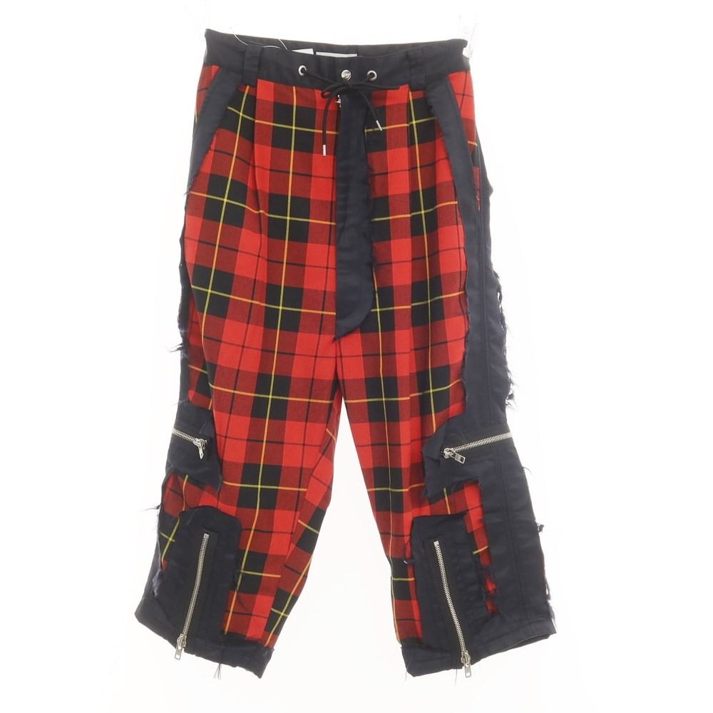 【中古】キディル KIDILL ポリエステル ナイロン チェック パンツ レッドxブラック【サイズ表記なし（S位）】【メンズ】