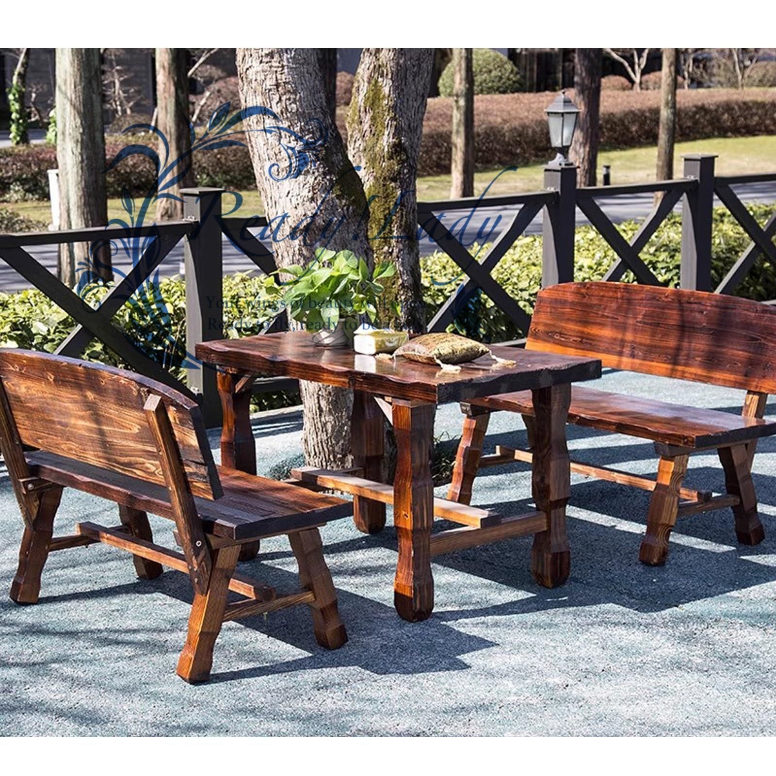 ガーデンベンチ 屋外 120cm 木製 ベンチ 屋外 背もたれ付き テーブルと椅子のセット 裏庭 庭 屋外ラウンジ パティオ家具用