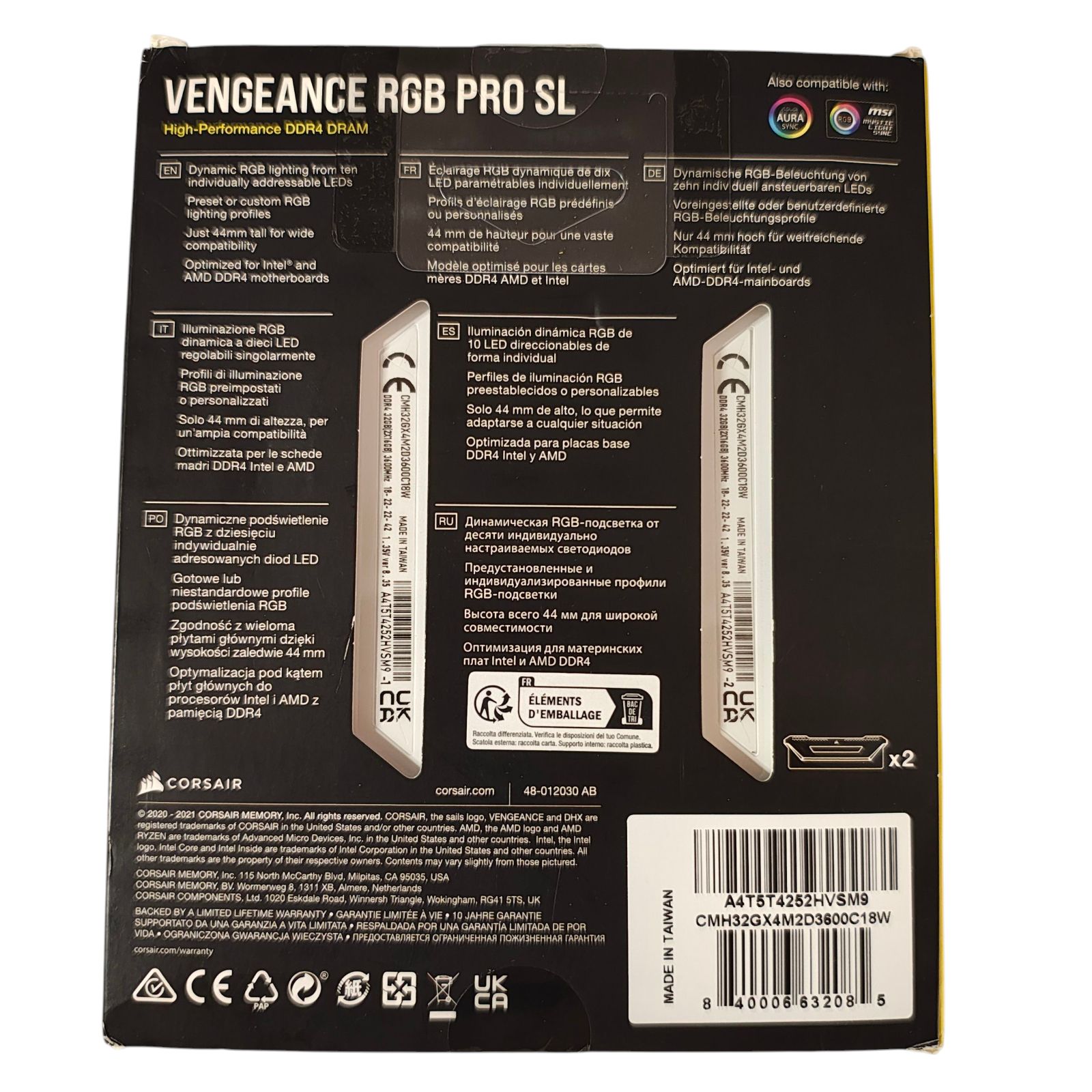 WJ46 CORSAIR VENGEANCE RGB PRO 売れ筋 SL DDR4 16GBx2 WJ46 CORSAIR