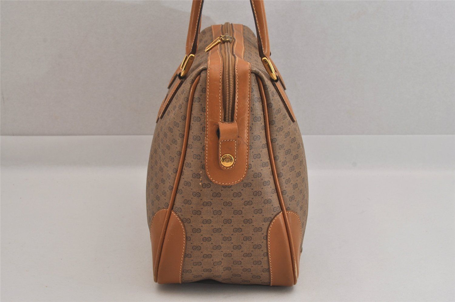 【美品✨】グッチ ハンドバッグ ボストンバッグ マイクロGG ブラウン GUCCI グッチ ヴィンテージ マイクロGG ピーブイシー レザー
