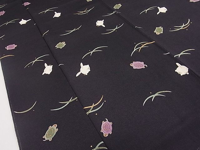 平和屋1□極上 小紋 夜桜 黒地 金彩 鬼しぼ縮緬 やまと誂製 逸品