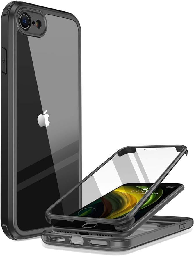Miracase iPhoneSE用 ケース 第2世代 iPhoneSE2用ケース 第3世代 SE3 iPhone8用ケース 2020 9H強化ガラス 4.7インチ フルカバー 360保護 黒