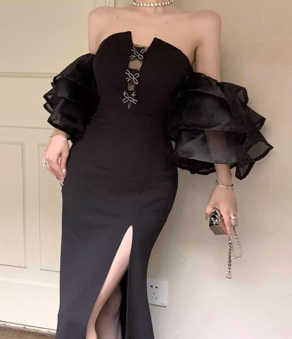 スリットストレッチロングドレスステージ誕生日二次会パティーキャバ嬢ナイトクラブ スリットストレッチロングドレス演奏ステージ誕生二次会パティー