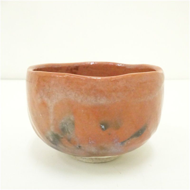 京焼 栄楽造 赤楽茶碗（共箱） 茶道 抹茶 おしゃれ 抹茶茶碗