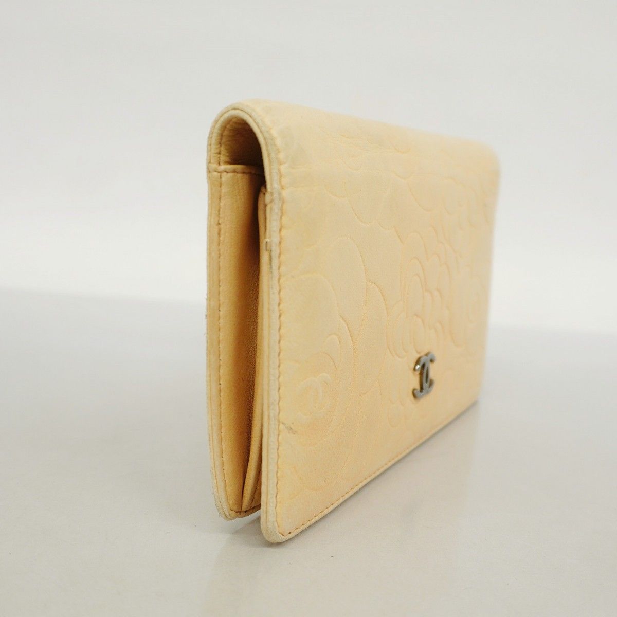 ☆SALE【5gd4320-h】シャネル 長財布 カメリア ラムスキン ピンク  