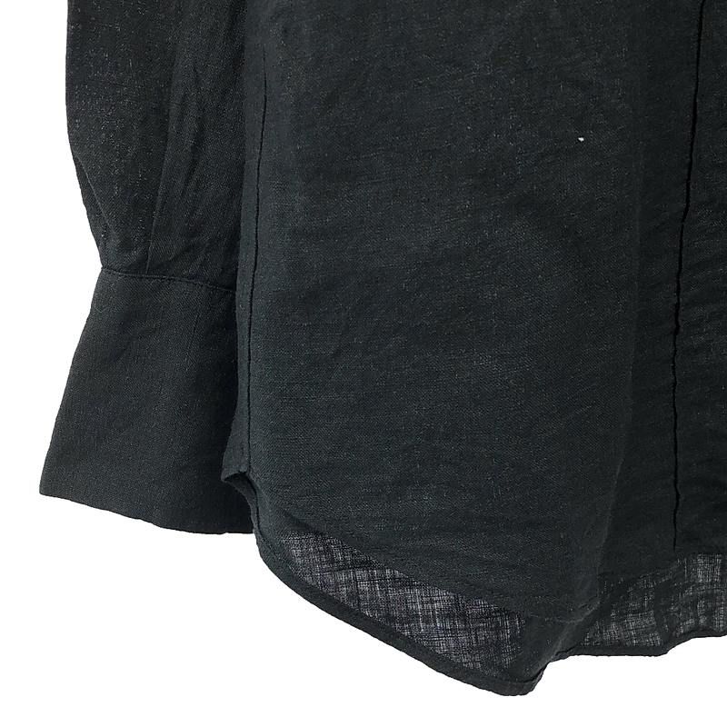 【美品】  madameH CLOSET / マダムエイチクローゼット | リネン バンドカラー チャイナ シャツ ブラウス | 38 | チャコールブラック | レディース 美品】 madameH CLOSET / マダムエイチクローゼット | リネン バンド