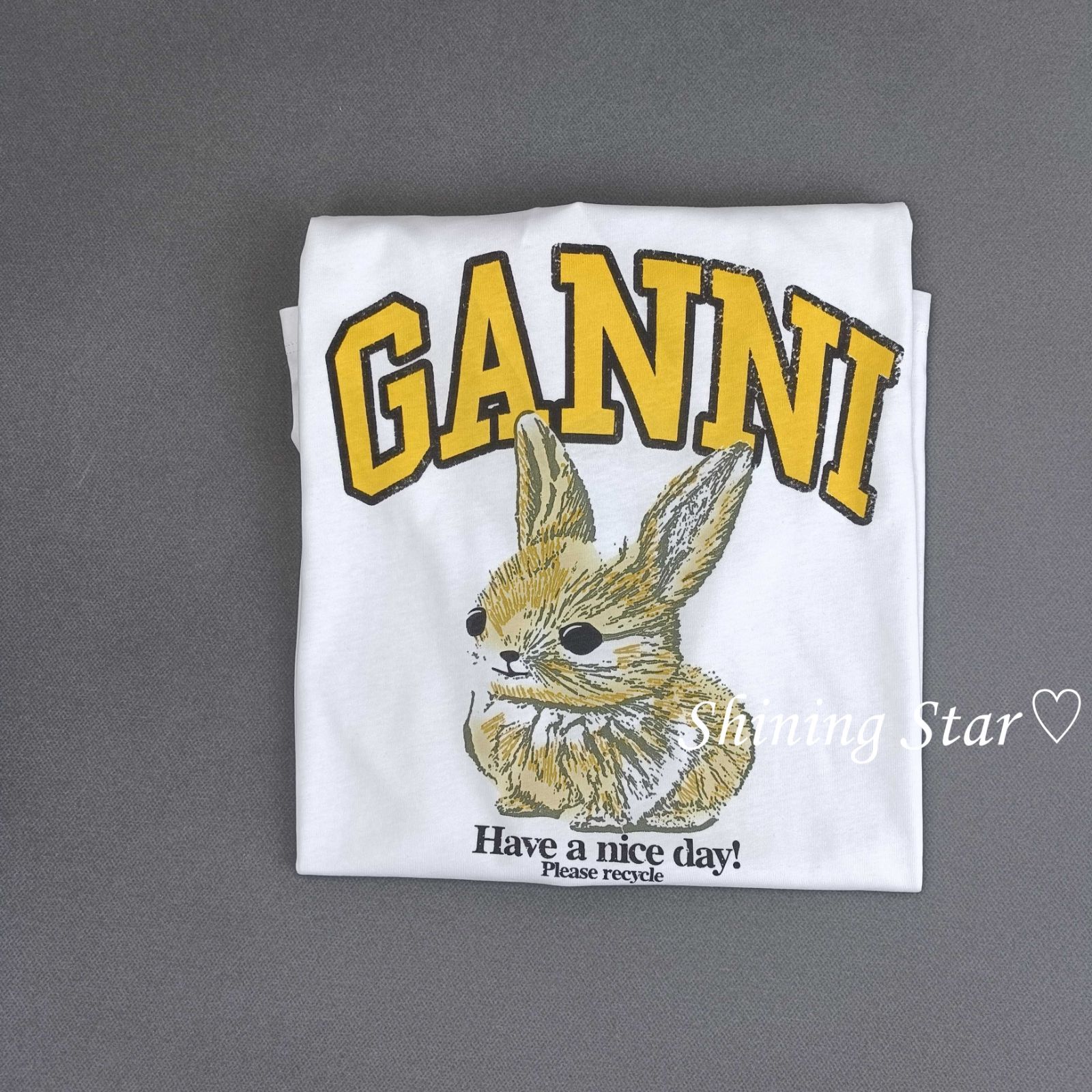GANNI ガニー Tシャツ 半袖 レディース ウサギ キャットロゴ