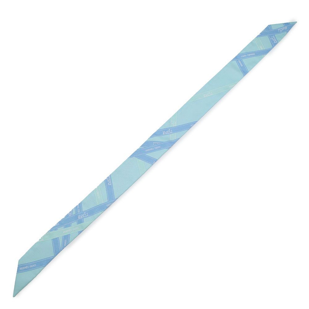 エルメス ツイリー リボンスカーフ ボルデュック柄 ライトブルー 水色