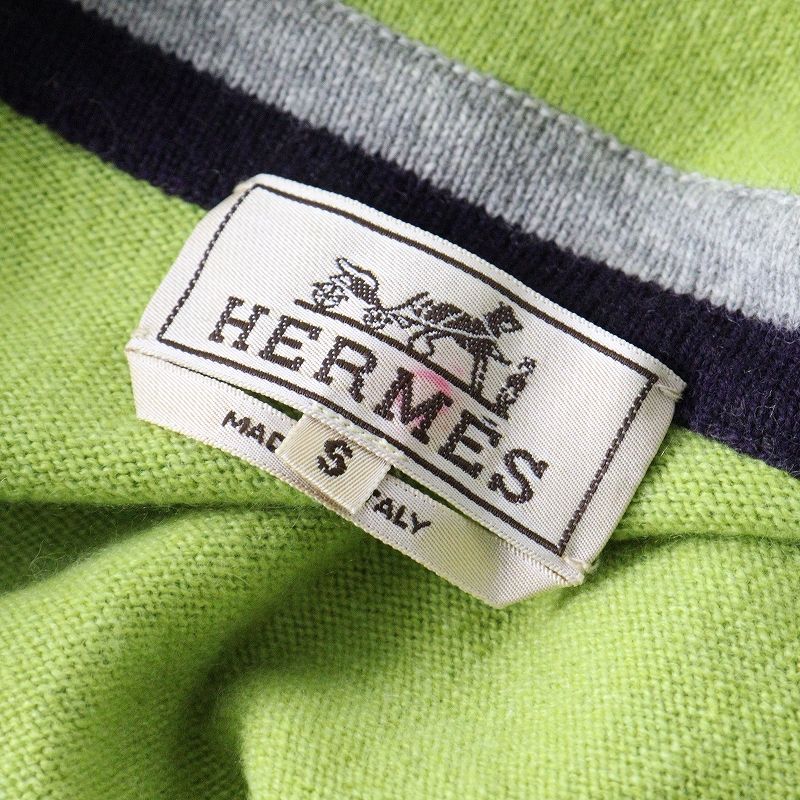 プ*読様 HERMES 薄緑 カシミア100%ジップアップ ニットメンズです。 メンズ エルメス HERMES カシミヤ100% ライン入 ハーフジップ