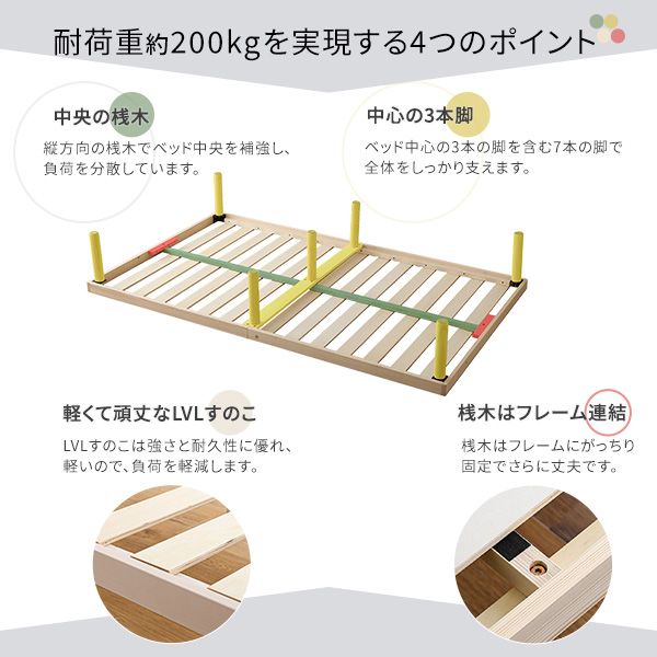 パイン材高さ2段階調整脚付きすのこベッド