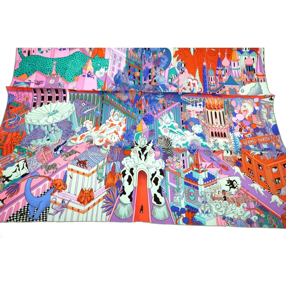 HERMES (エルメス) カレ90 Rare Animapolis Green Lavender