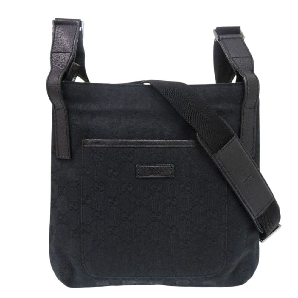 グッチ 美品 グッチ 122793 GGキャンバス レザー ブラック ショルダーバッグ