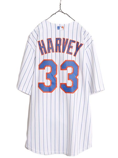  な ! MLB オフィシャル Majestic メッツ ベースボール シャツ メンズ XL 古着 ユニフォーム ゲームシャツ メジャーリーグ ストライプ 野球 アンダーシャツ ウェア