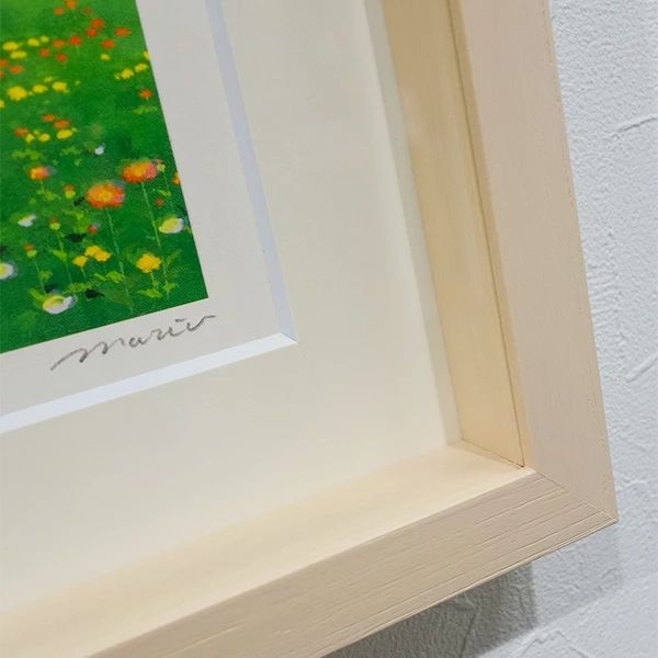 版画 イシヤママリオ 「マーガレットの咲く丘」 シルクスクリーン 額