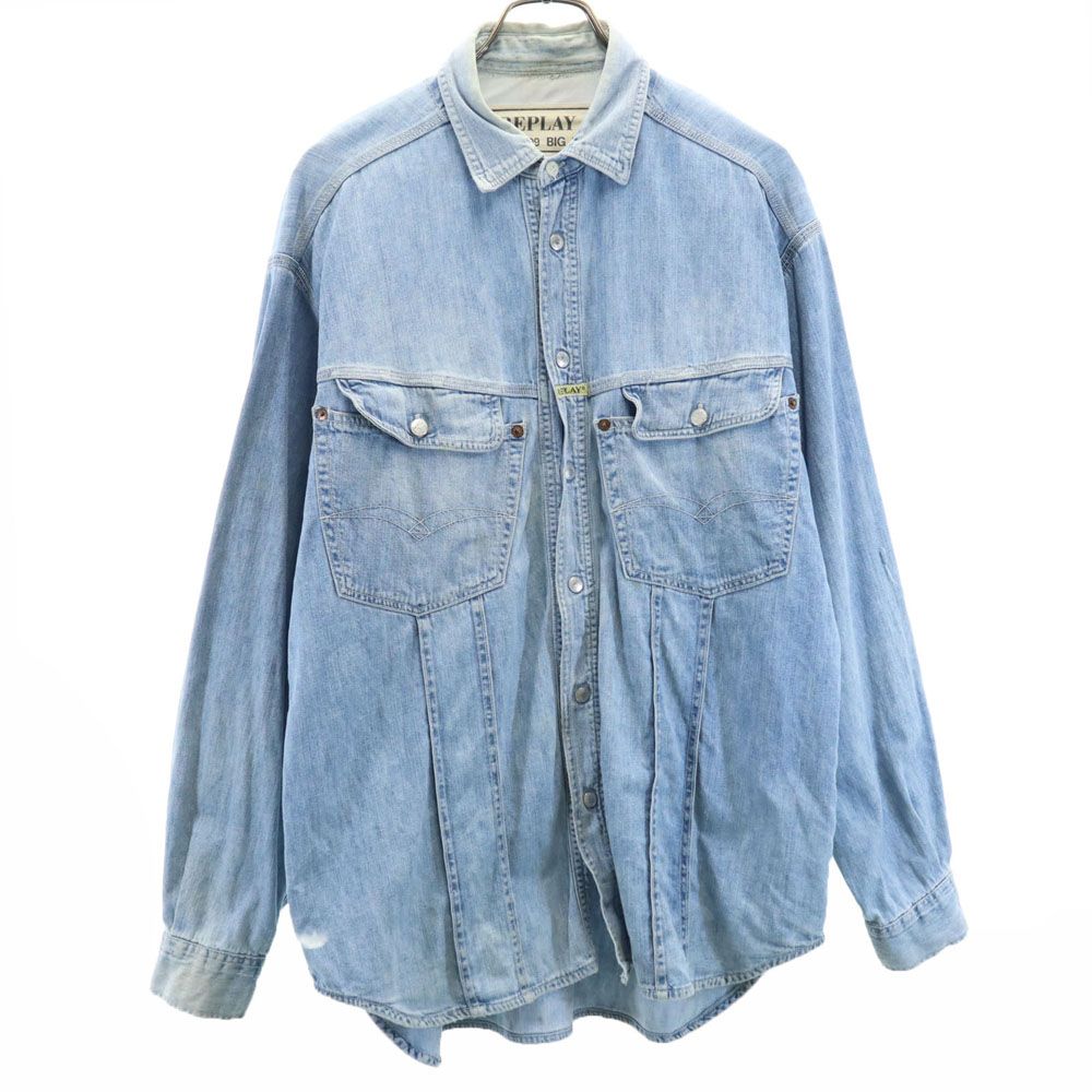 youetsu7 　replay★Lサイズ★リプレイ★長袖シャツ リプレイ 長袖 デニムシャツ L ブルー REPLAY メンズ - メルカリ