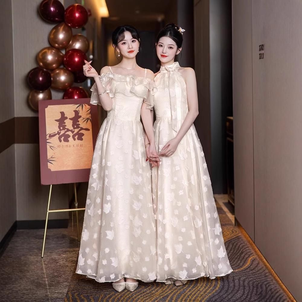 送料無料 シャンパンブライズメイドドレス 上品 小規模デザイン 絶美 花嫁付添い用 婚約式 普段使い-10.07