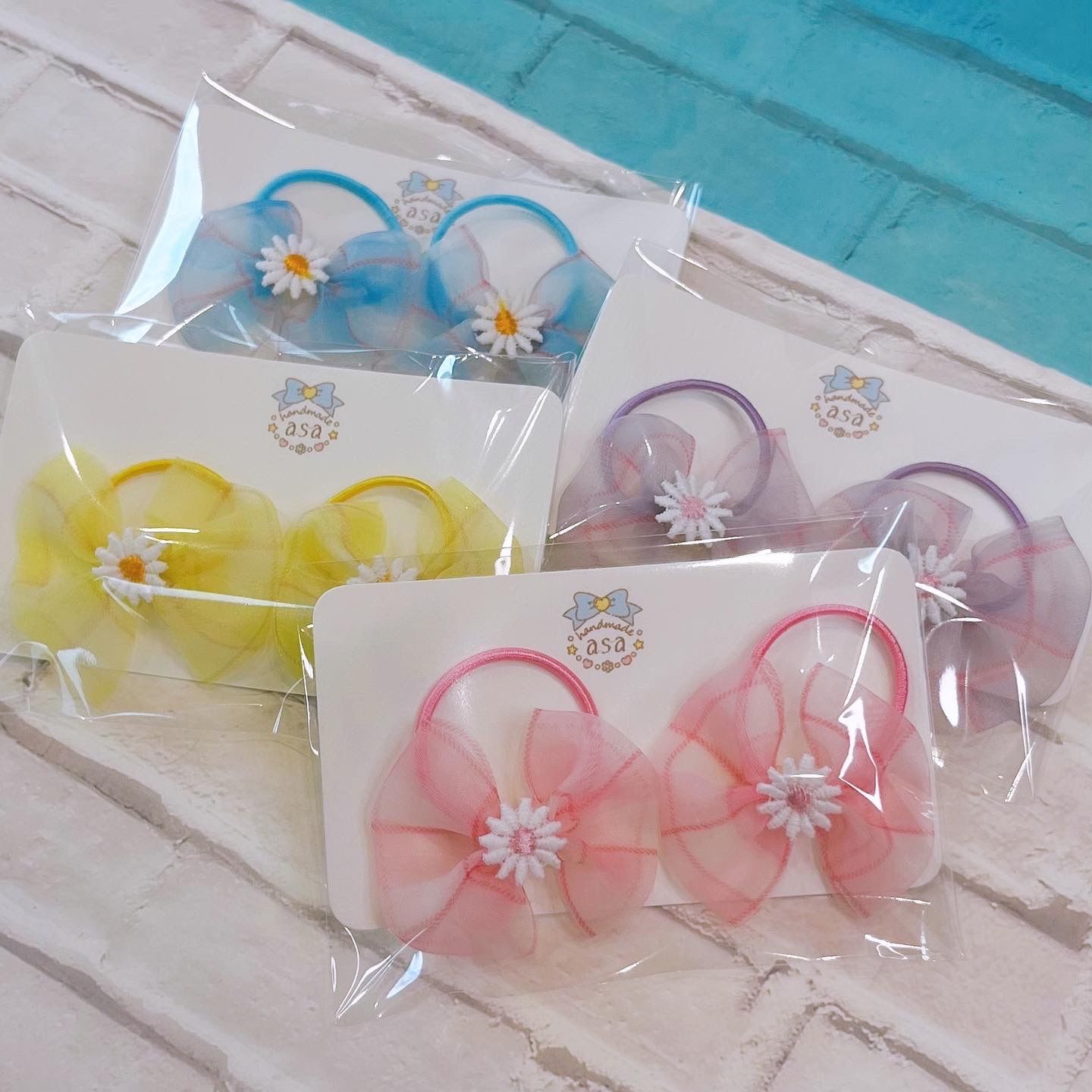 キッズ ヘアゴム リボン チェック 花柄 かた