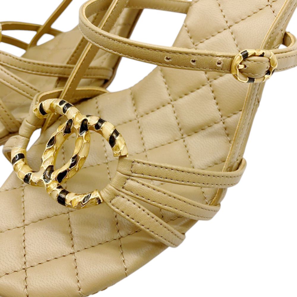 CHANEL サンダル パンプス ストラップ レザー ベージュ 箱付き CHANEL シャネル マトラッセ サンダル レザー ベージュ ロゴ