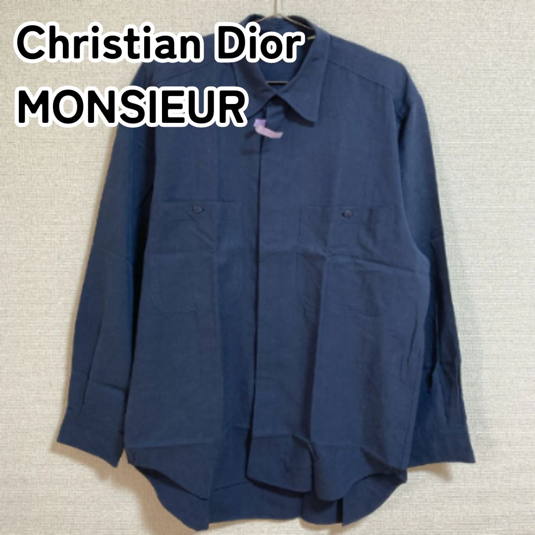 ヴィンテージ Christian Dior MONSIEUR クリスチャンディオールムッシュ M ネイビー シャツ オーバーシルエット  クリーニングタグ付き - メルカリ