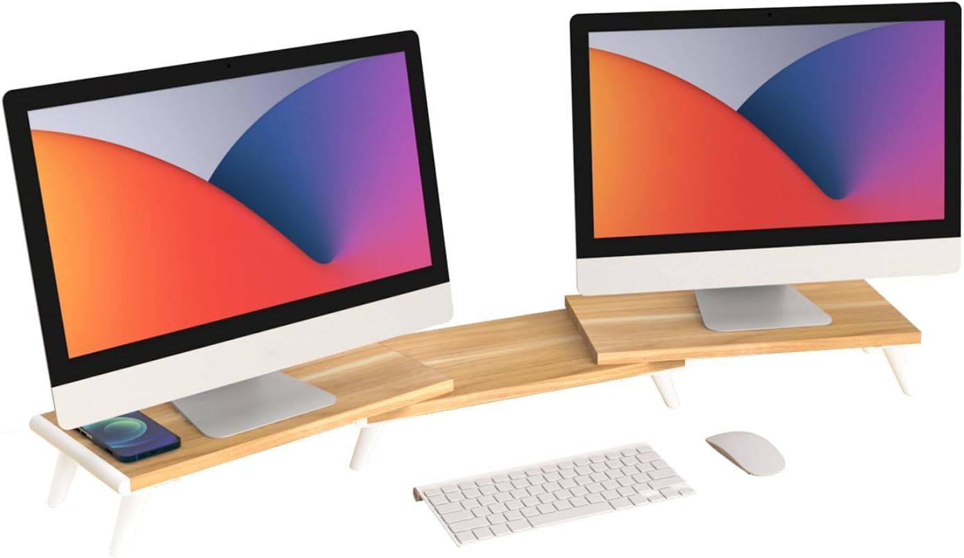 x 25cm 44 モニター2台用 デスク用 大型 デュアルモニタースタンド モニタースタンド モニタースタンド 木製 ノートパソコン モニター台 プリンター モニター台 3段棚 机上ラック 長さ 台 角度 ディスプレイ pc台 調整 卓上 パソコン棚 ホ