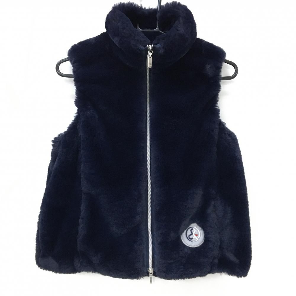 超美品】アンパスィ ファーベスト ネイビー ロゴワッペン ダブルジップ