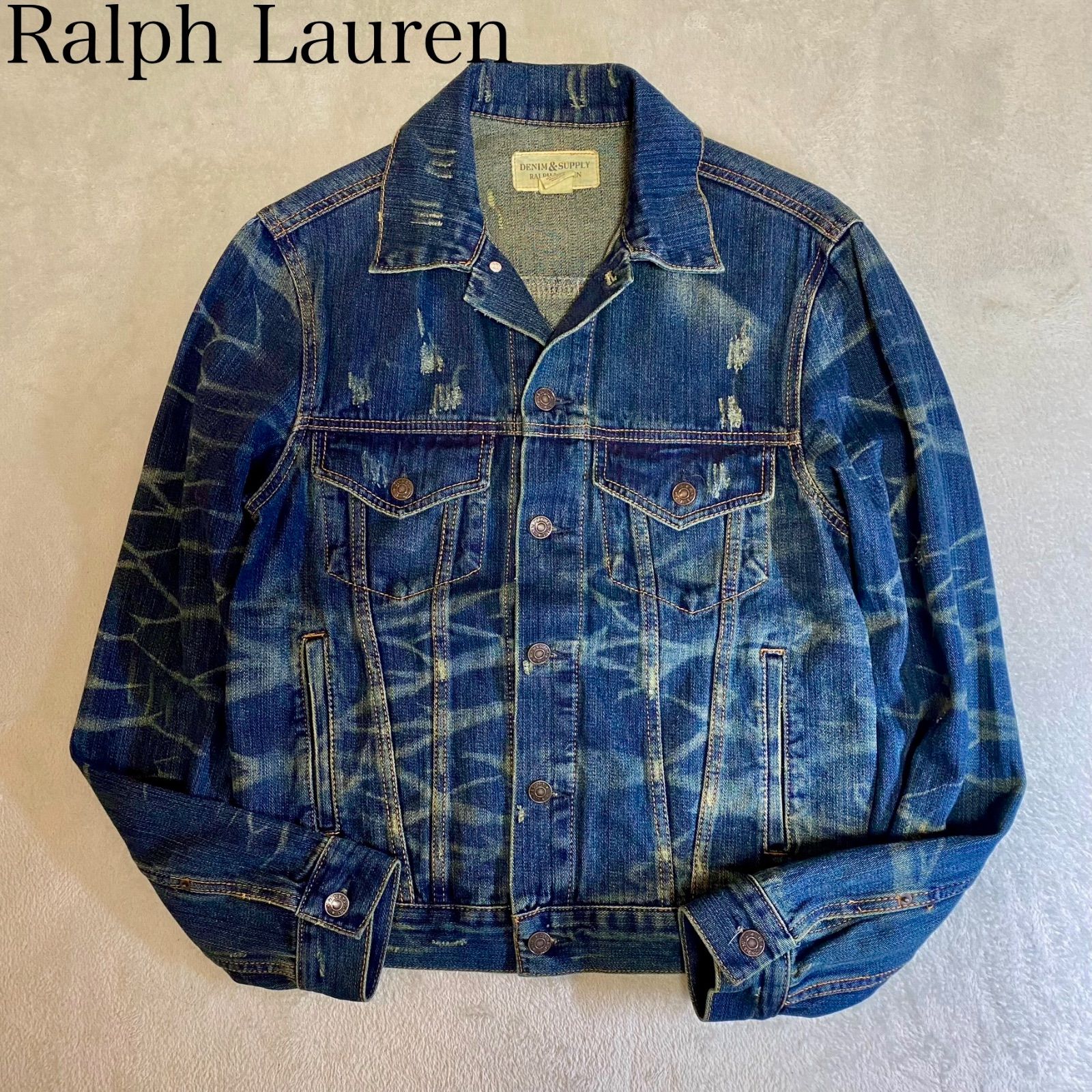 Ralph Lauren】ラルフローレン デニムジャケット トラッカージャケット デニムジャンパー ハチノス加工 ダメージ加工 背面星条旗縫い付け  アメリカ国旗デニム&サプライ - メルカリ