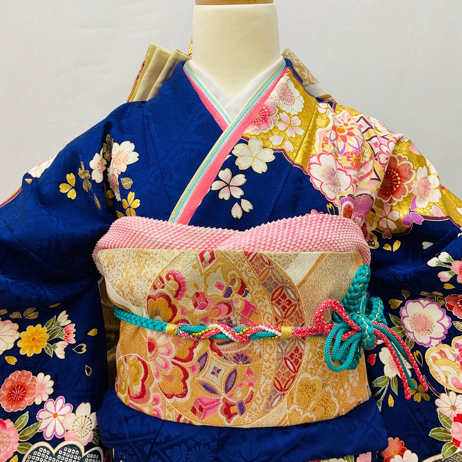 振袖 フルセット 青系 桜 鞠 松竹梅 金彩 刺繍 正絹 - メルカリ