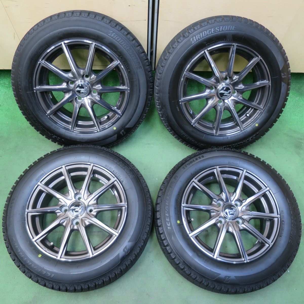 バリ溝 23年 キレイ ほぼ10分 スタッドレス 165 70R14 ブリヂストン アイスパートナー2 Euro-S Stream MiD マルカ 14インチ PCD100 4H 5101410イス