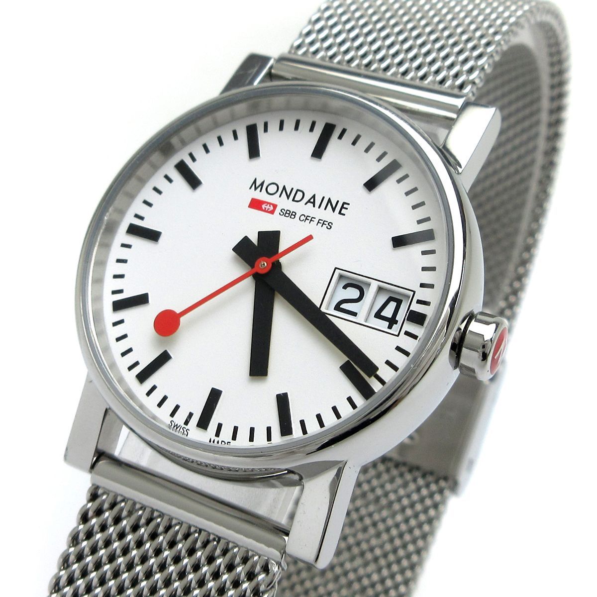 モンディーン エヴォ SBB CFF FFS レディース スイス国鉄 30mm 白文字盤 30305 MONDAINE クォーツ 婦人 稼動品