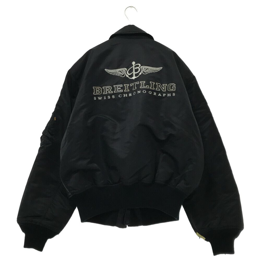 ALPHA INDUSTRIES (アルファ インダストリーズ) BREITLING ×ブライトリングコラボ レザー切替フライト ジャケット アウター  ブラック - メルカリ