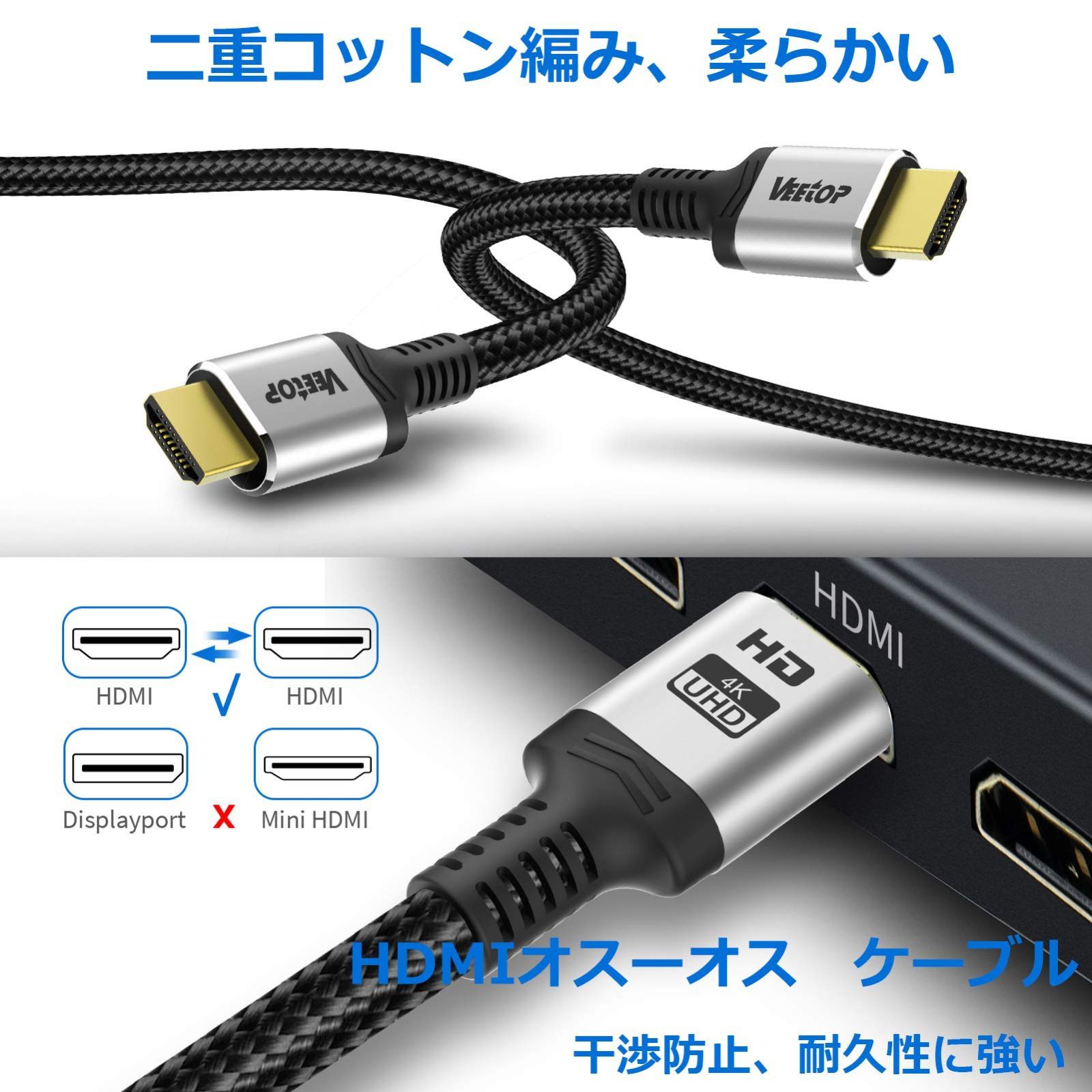 特価商品】4K60Hz HDMIケーブル HDMI2.0規格 18Gbps 4096×2160p HDR