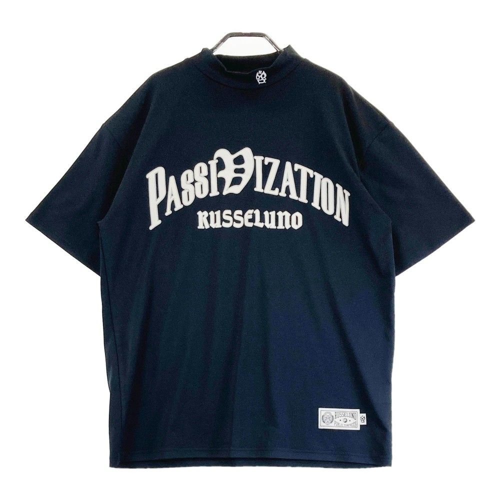 サイズ：4 RUSSELUNO ラッセルノ  ハイネック 半袖Tシャツ ルチャ 総柄 ネイビー系 [240101464207] ゴルフウェア メンズ ストスト サイズ：4 RUSSELUNO ラッセルノ ハイネック 半袖Tシャツ ルチャ 総柄