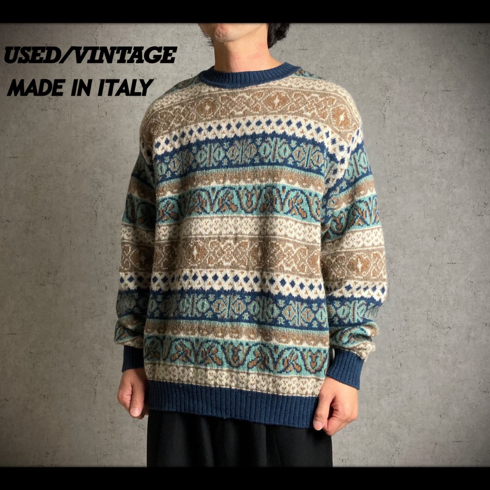 EURO 90s~ イタリア製 総柄 ウール ニット セーター - メルカリ