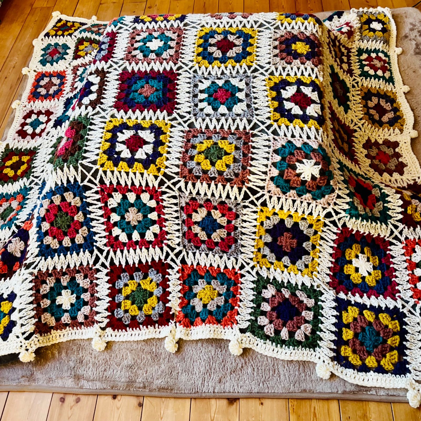 手編み　ベットカバー　ソファーカバー　コタツカバー　マルチカバー　ハンドメイド ハンドメイド コタツカバー手編み マルチカバー ベッドカバー