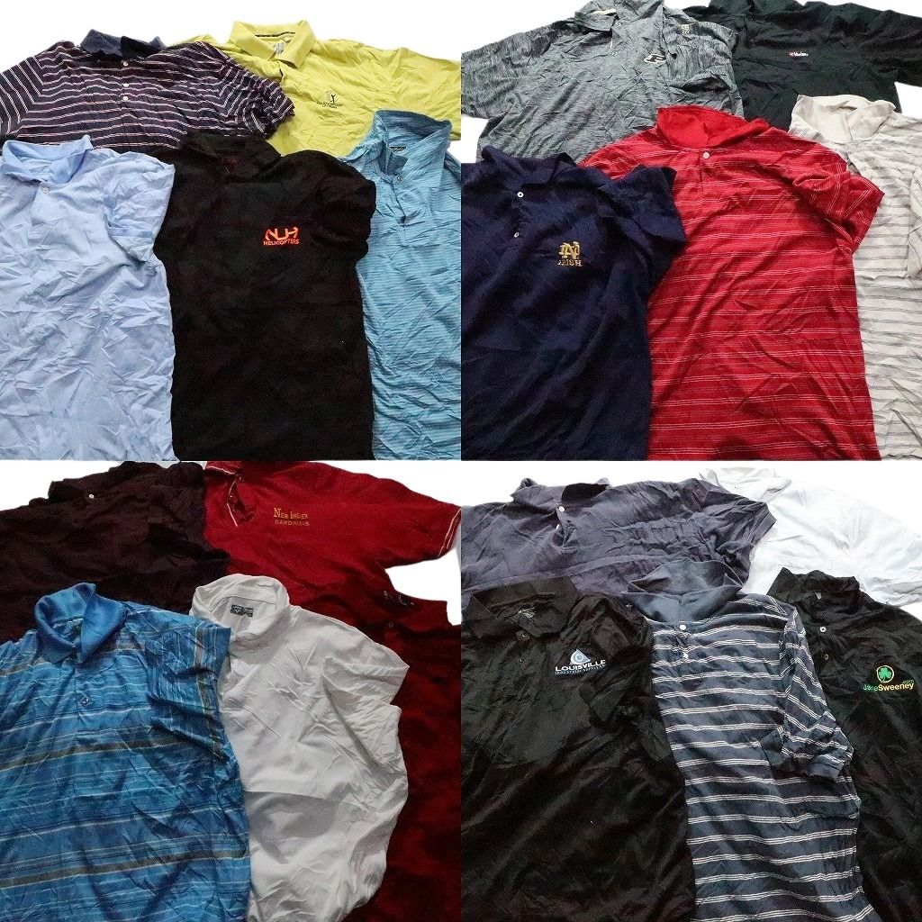 古着卸 まとめ売り ポロシャツ 20枚セット (メンズ 2XL ) ボーダー 無地 ワンポイント チームロゴ マルチカラー 中古 古着 MY4736