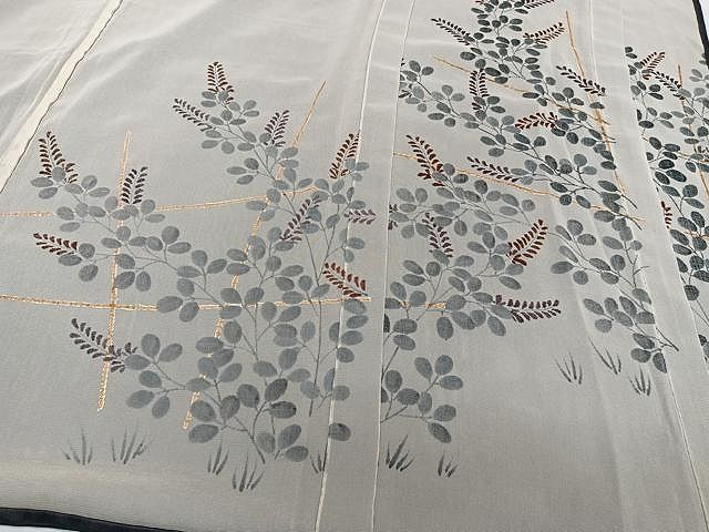 平和屋着物▽訪問着 単衣 駒刺繍 舞花文 金彩 正絹 逸品 未