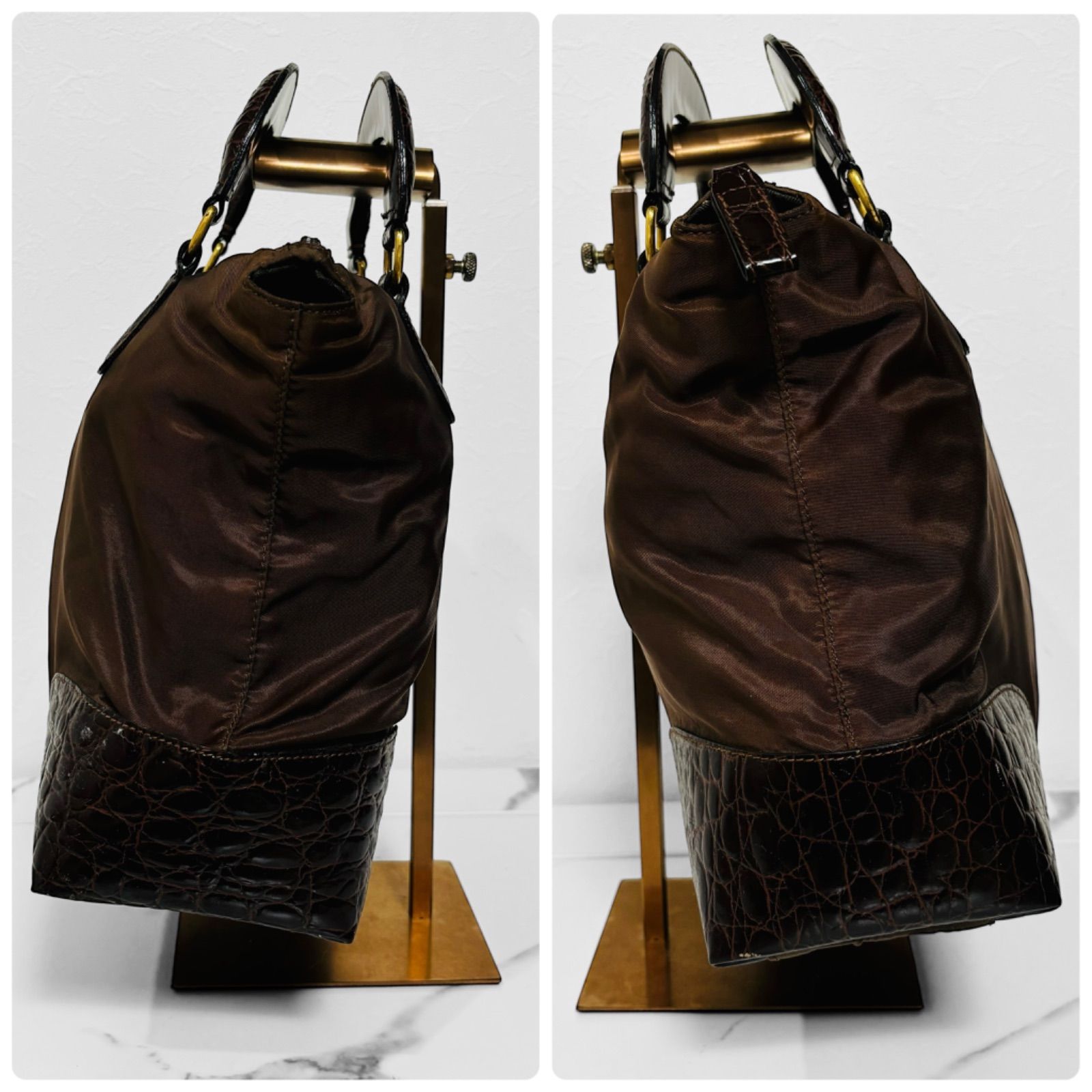 プラダ バッグ 三角ロゴ パドロック ナイロン レザー クロコ型押し