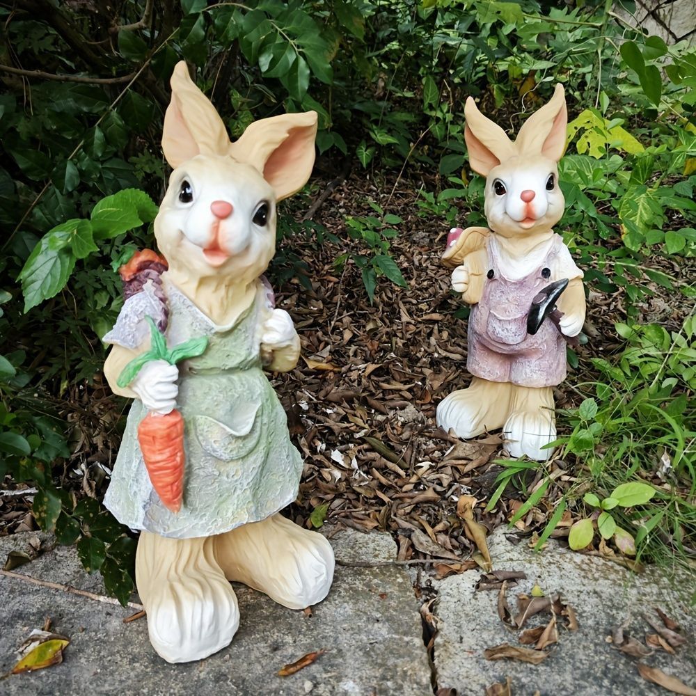 置物 オブジェ ガーデンオーナメント きのこを持っているうさぎ ニンジンを持っているうさぎ 室内 屋外 インテリア 玄関 リビング ダイニン