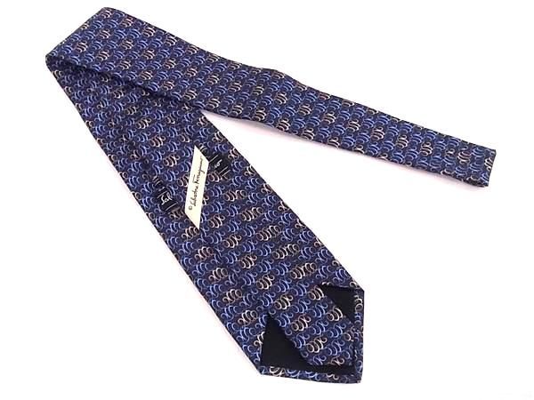 ■新品■未使用■ Salvatore Ferragamo フェラガモ シルク100% 総柄 ネクタイ ビジネス 紳士 メンズ ブルー系×グレー系 CC1415 □新品□未使用□ Salvatore Ferragamo フェラガモ シルク100% 総柄
