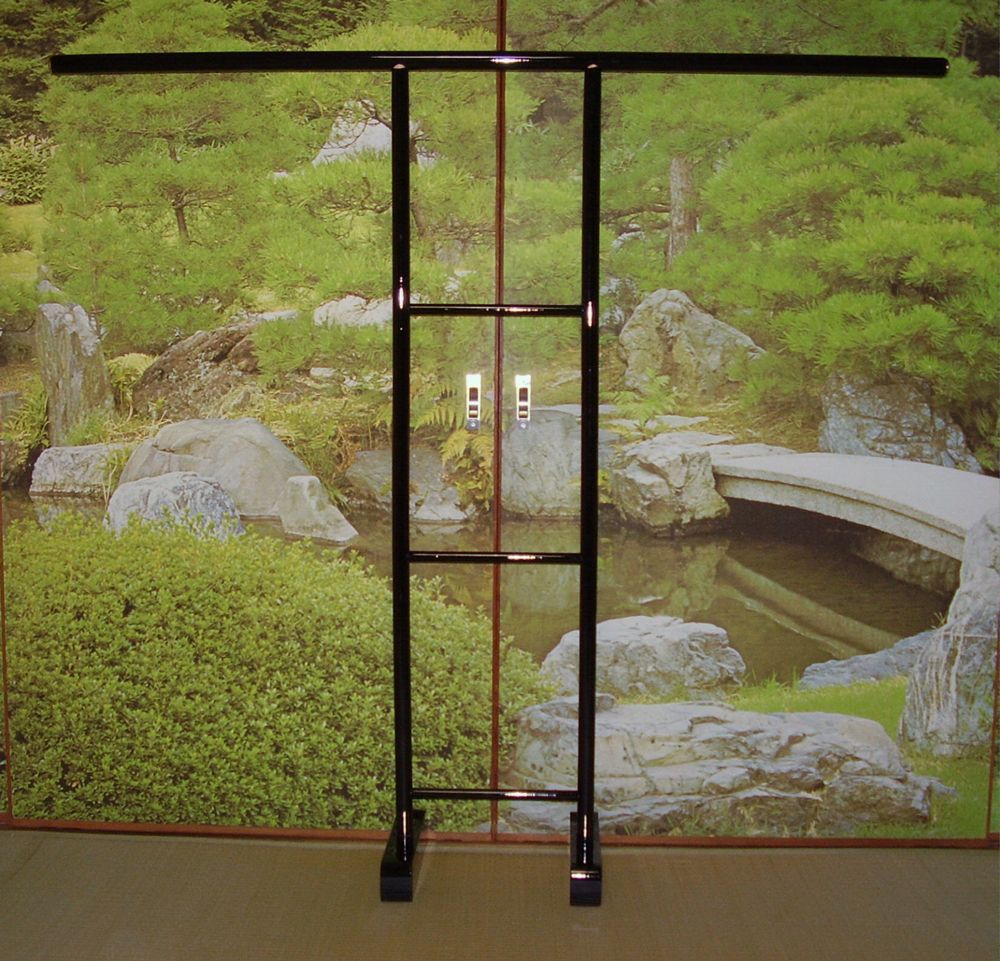 衣桁☆几帳型衣桁 H170cm 黒塗☆着物・帯・タペストリー NHKで使用