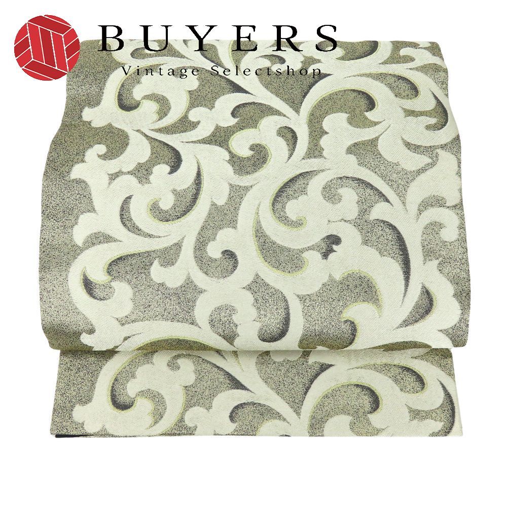 袋帯 西陣織 銀彩唐草文 正絹 金銀糸除く シルバー系 ホワイト ゴールド ブラック系 唐草 フォーマル 六通柄 和装 呉服 和服 きもの レディース 女性